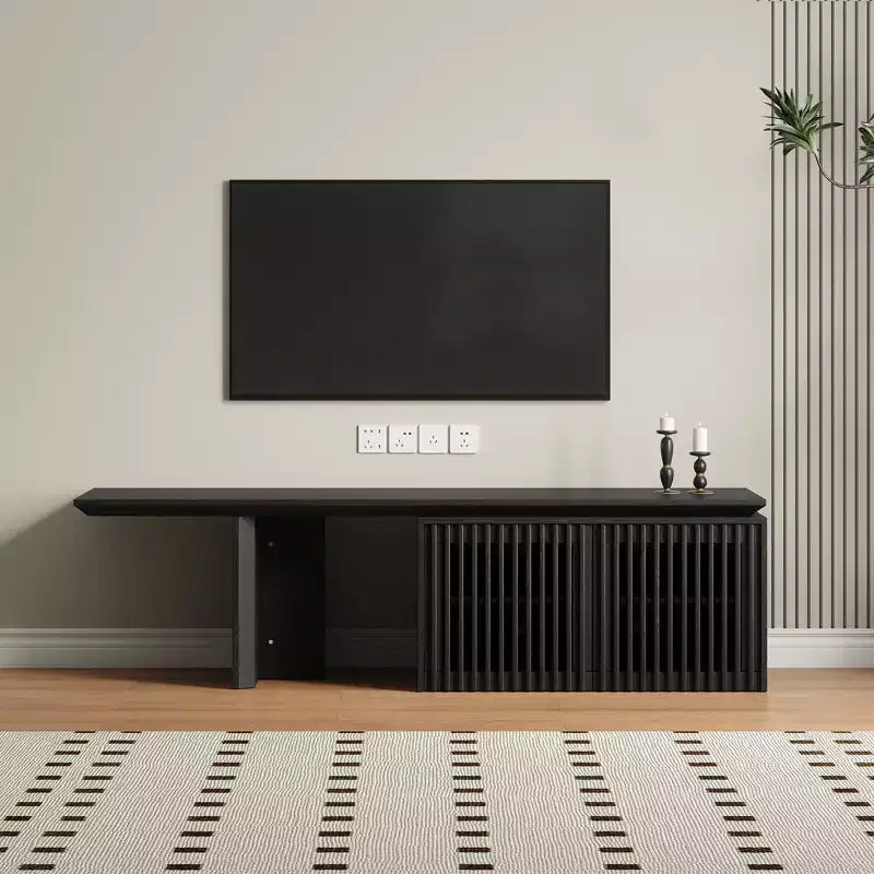 JVNOXK Mobile TV Allungabile da 60,6-84,3'' per TV Fino a 55 Pollici, Porta TV Moderno, Centro di Intrattenimento con Contenitore, per Soggiorno, Camera da Letto, Noce