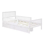 Letto a piattaforma singolo in legno con spondine e 2 cassetti portaoggetti, bianco