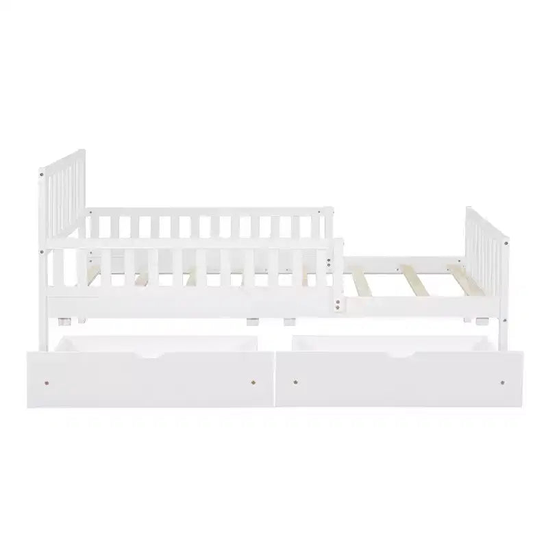 Letto a piattaforma singolo in legno con spondine e 2 cassetti portaoggetti, bianco