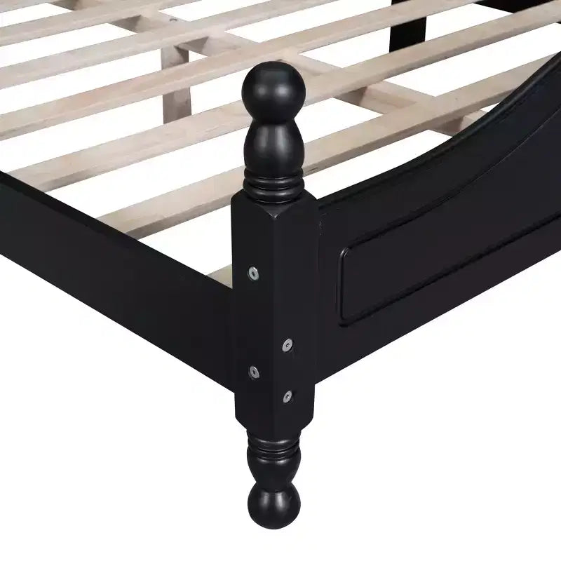 Letto a piattaforma in legno massiccio, in stile retrò con supporto a doghe, nero
