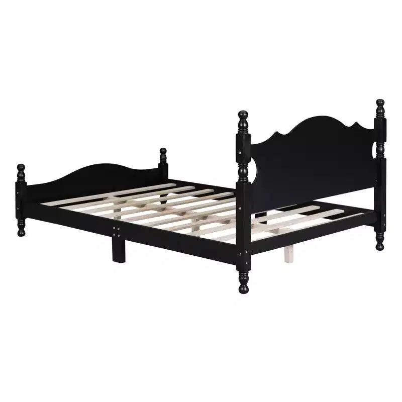 Letto a piattaforma in legno massiccio, in stile retrò con supporto a doghe, nero