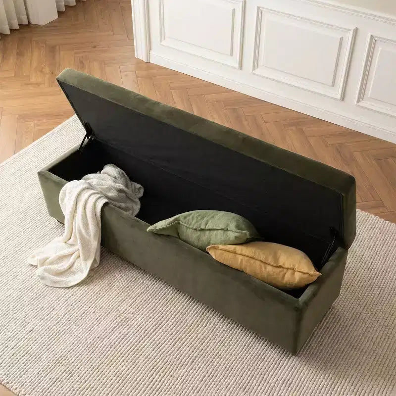 60 Moderno Velluto Panche Contenitore Imbottite, Elegante Seduta da Salotto con Contenitore Nascosto, Panchina da Fondo Letto e Ingresso-Panipeachy