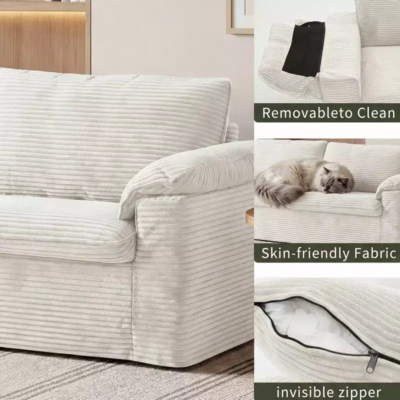 Dyonery 70 Loveseat Divano a due posti in velluto a coste, divano a due posti moderno, divano sfoderabile con seduta profonda, 2 ampi cuscini bracciolo e schienale morbido
