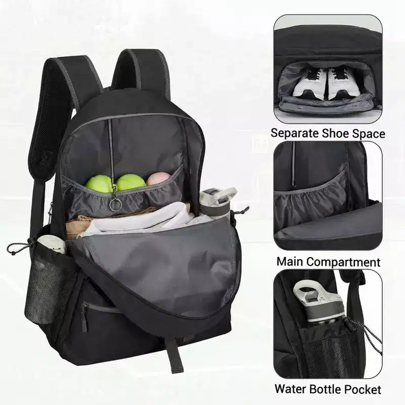 Zaino da tennis con scomparto imbottito per racchetta e borsa per scarpe ventilata, borsa sportiva leggera per racchette da pickleball e badminton