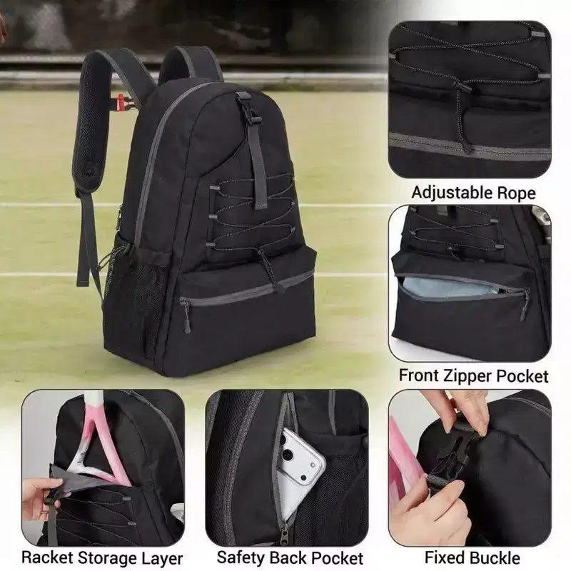 Zaino da tennis con scomparto imbottito per racchetta e borsa per scarpe ventilata, borsa sportiva leggera per racchette da pickleball e badminton