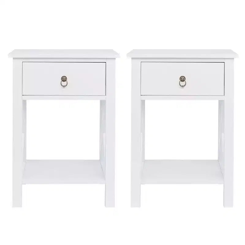 Comodino Karl con un cassetto in legno multistrato (set di 2)
