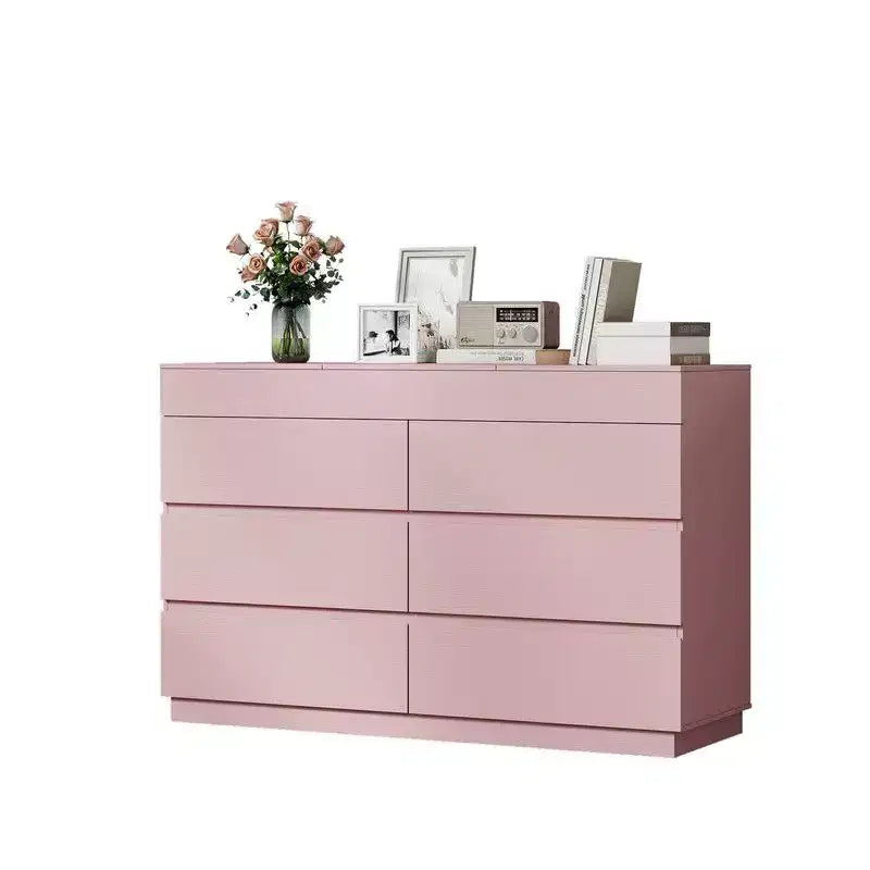 Cassettiera a 6 cassetti goffrata rosa Karl Home con specchio in truciolato da 12 mm con melamina larghezza 120 cm
