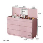 Cassettiera a 6 cassetti goffrata rosa Karl Home con specchio in truciolato da 12 mm con melamina larghezza 120 cm
