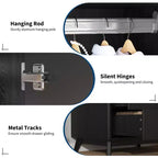 Armadio con ante scanalate, armadio in legno da 180 cm con 2 ante, 2 cassetti, ripiano regolabile e bastone appendiabiti, mobile contenitore per vestiti