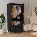 Fluted Armoire Wardrobe Closet, 71 Inch Wood Armoire with 2 Doors, 2 Drawers, Adjustable Shelf and Hanging Rod, Clothing Storage Cabinet