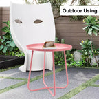AEELLEEA Tavolino Rotondo Moderno da Esterno Piccolo Tavolino da Caffè e Snack in Metallo per Soggiorno, Camera da Letto, Patio, Giardino, Portico, Balcone (Rosa)