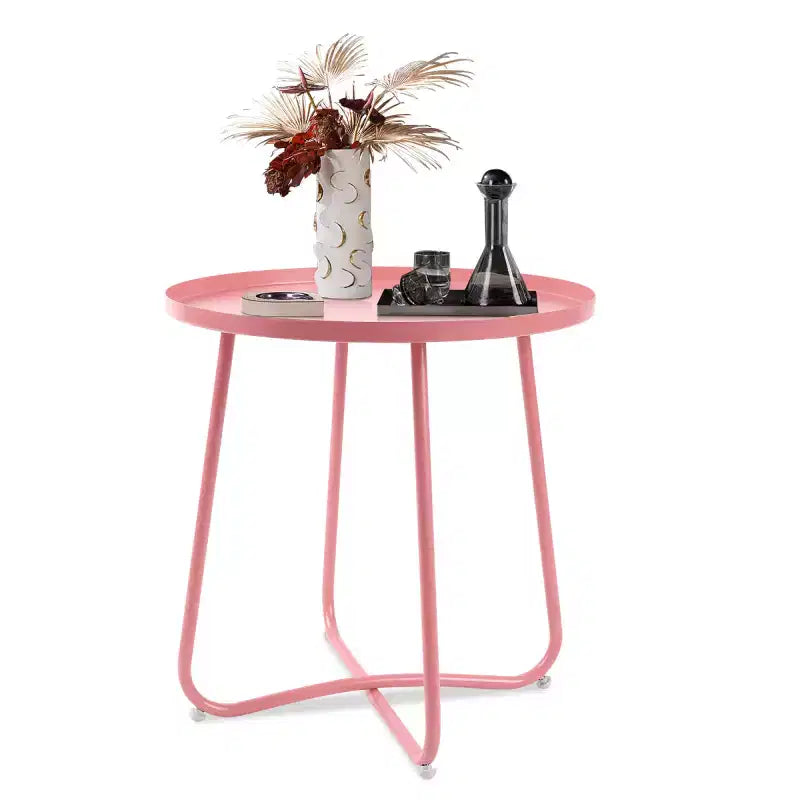 AEELLEEA Tavolino Rotondo Moderno da Esterno Piccolo Tavolino da Caffè e Snack in Metallo per Soggiorno, Camera da Letto, Patio, Giardino, Portico, Balcone (Rosa)