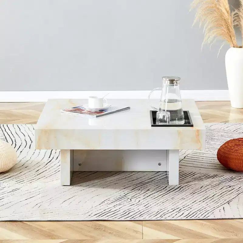 31.4 Tavolino da caffè in MDF effetto marmo, moderno, pratico, elegante, quadrato, per soggiorno