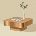 JVNOXK 31.5 Inch Modern Handcraft Drum Coffee Table Square Coffee Table for Living Room,with Sturdy MDF Pedesta,Natural Color