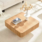 JVNOXK 31.5 Inch Modern Handcraft Drum Coffee Table Square Coffee Table for Living Room,with Sturdy MDF Pedesta,Natural Color