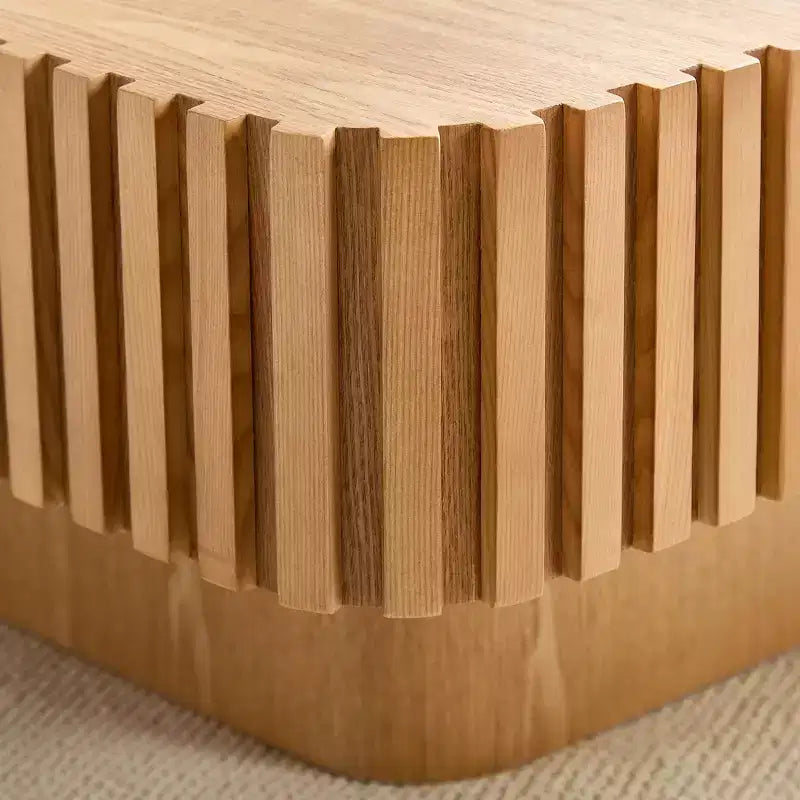 JVNOXK 31.5 Inch Modern Handcraft Drum Coffee Table Square Coffee Table for Living Room,with Sturdy MDF Pedesta,Natural Color