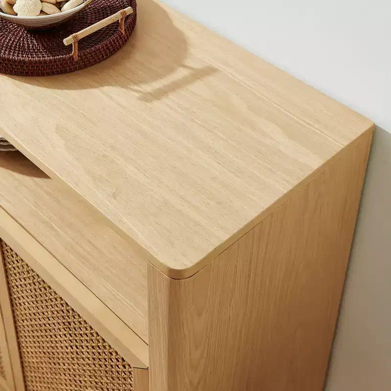 JVNOXK Credenza in rattan di metà secolo da 63 pollici con contenitore, mobile TV e coffee bar color naturale, per il soggiorno
