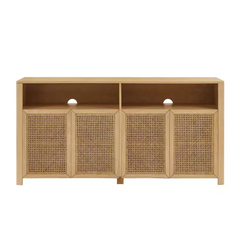 JVNOXK Credenza in rattan di metà secolo da 63 pollici con contenitore, mobile TV e coffee bar color naturale, per il soggiorno