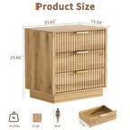 Comodino con 3 cassetti scanalati in legno, 60 cm di larghezza, stile moderno di metà secolo, comodino con contenitore, tavolino laterale con maniglie in metallo per camera da letto e soggiorno