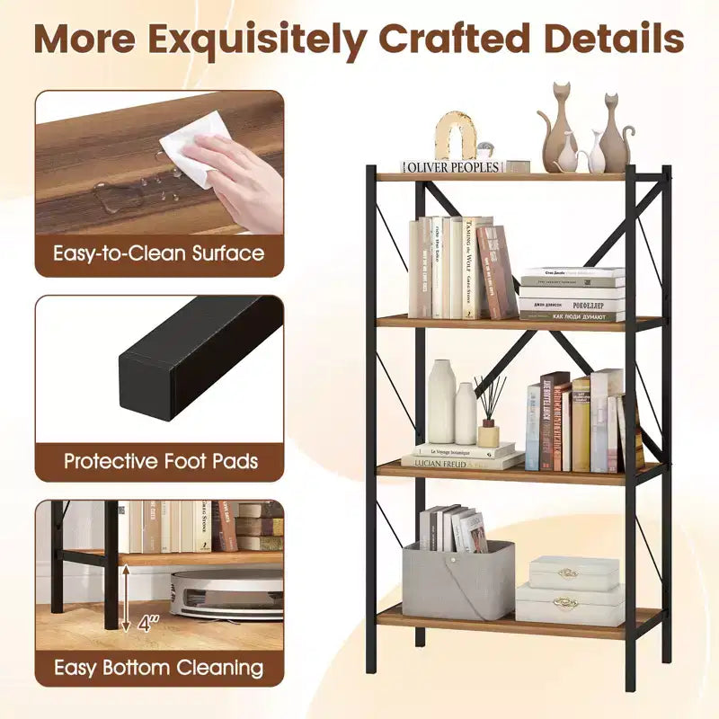 Costway Libreria a 4 Ripiani Industriale con Robusto Telaio in Metallo per Soggiorno