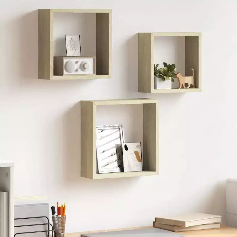vidaXL Set 3 Scaffali Cubici a Muro Rovere Sonoma MDF Grande, Medio, Piccolo