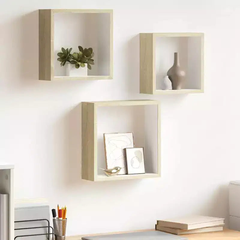 vidaXL Set 3 Scaffali Cubici a Muro Rovere Sonoma MDF Grande, Medio, Piccolo