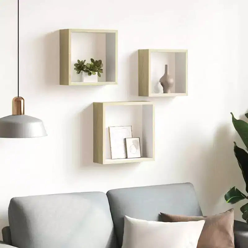 vidaXL Set 3 Scaffali Cubici a Muro Rovere Sonoma MDF Grande, Medio, Piccolo
