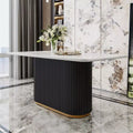GDFStudio Elijah 69 Inch Rectangular Faux Marble Dining Table with Fluted Metal Base