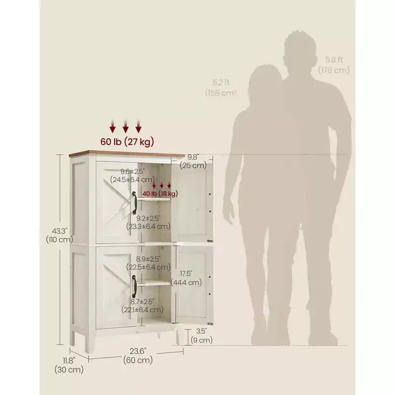 VASAGLE Collezione LIRY - Mobiletto Contenitore in Stile Rustico, Mobile Bagno a Terra con Ante Scorrevole, Dispensa Autoportante per Cucina, Ripiani Regolabili