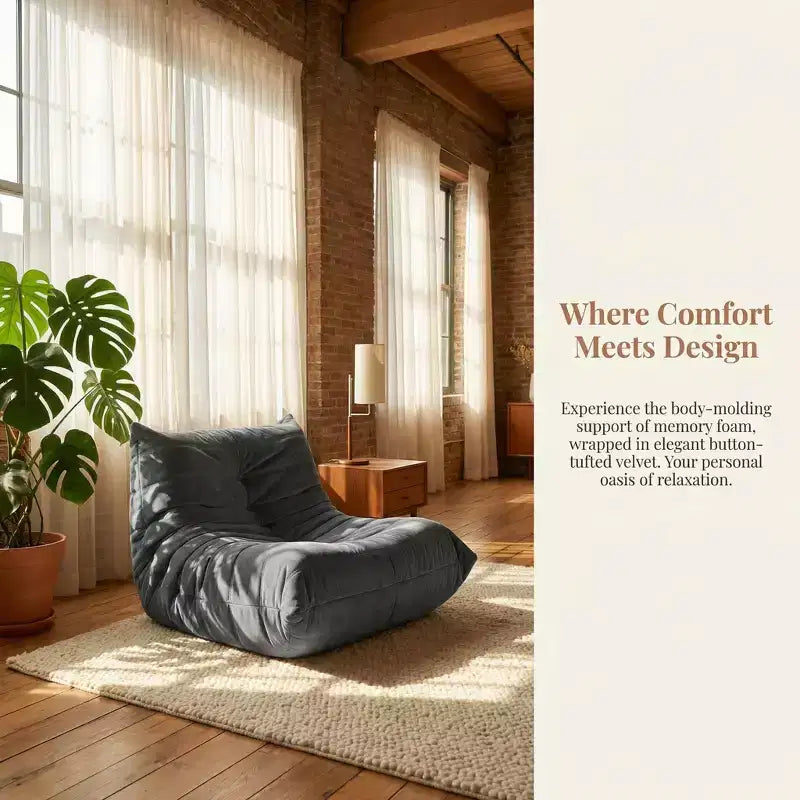 Poltrona a sacco gigante Divano pigro da terra, Divano Fireside in memory foam per adulti, Poltrona a sacco grande senza braccioli in ecopelle per soggiorno, camera da letto, dormitorio, ufficio