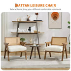 Poltrona rustica con finiture in legno, sedia da divano moderna di metà secolo con robuste gambe in legno, schienale in rattan per camera da letto e soggiorno