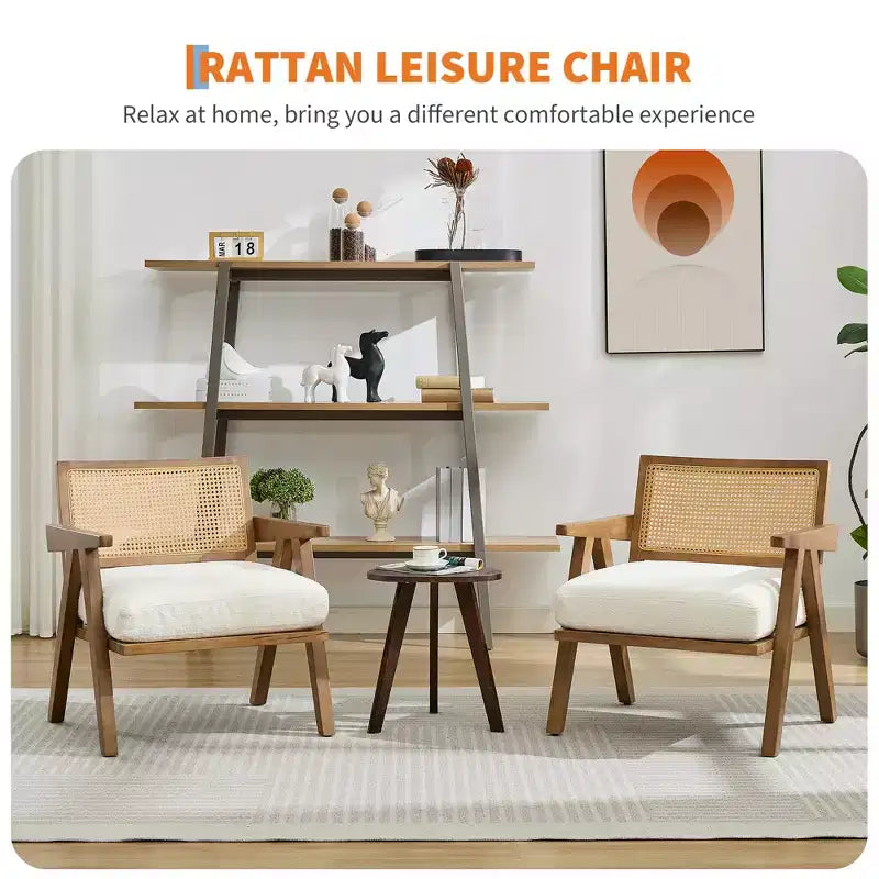 Poltrona rustica con finiture in legno, sedia da divano moderna di metà secolo con robuste gambe in legno, schienale in rattan per camera da letto e soggiorno