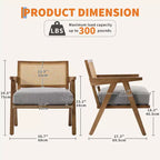 Poltrona rustica con finiture in legno, sedia da divano moderna di metà secolo con robuste gambe in legno, schienale in rattan per camera da letto e soggiorno