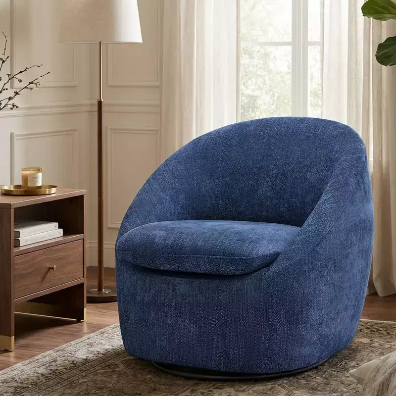 Bekrvio Poltrona girevole di design, poltroncina a botte imbottita in ciniglia con cuscino spesso, sedia moderna per salotto con base in metallo per soggiorno, camera da letto