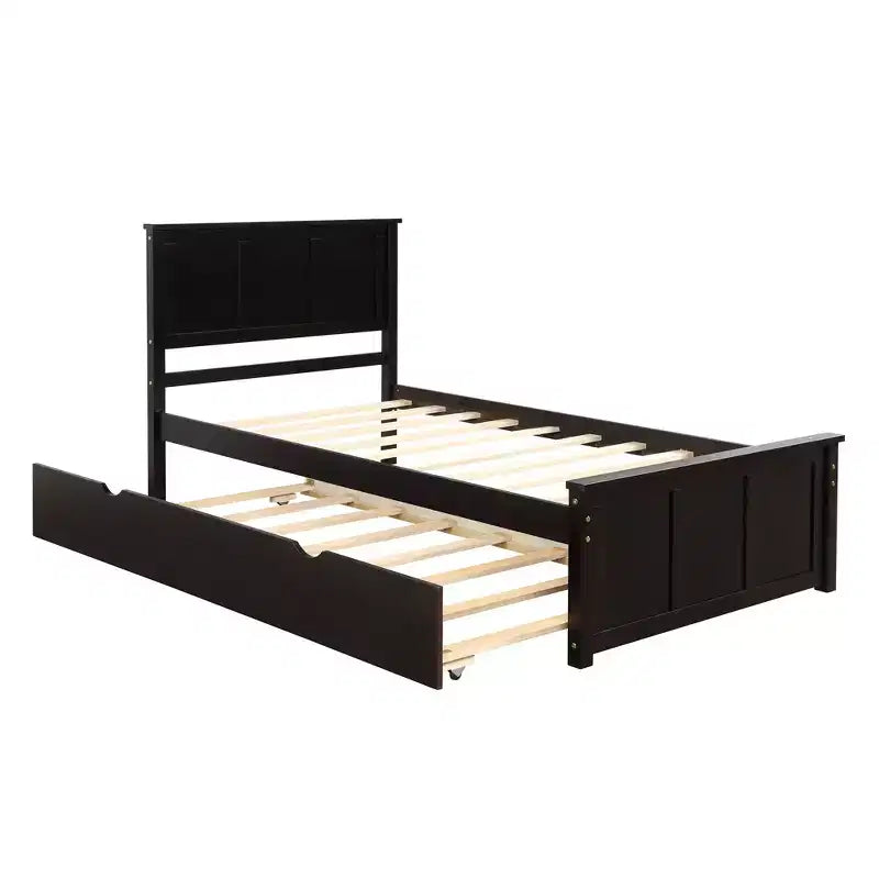 FAMYYT Letto a Piattaforma Matrimoniale con Rete Estraibile Salvaspazio, Facile da Montare, Espresso
