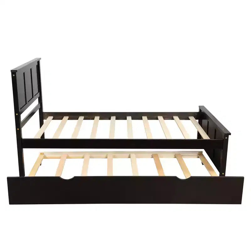 FAMYYT Letto a Piattaforma Matrimoniale con Rete Estraibile Salvaspazio, Facile da Montare, Espresso