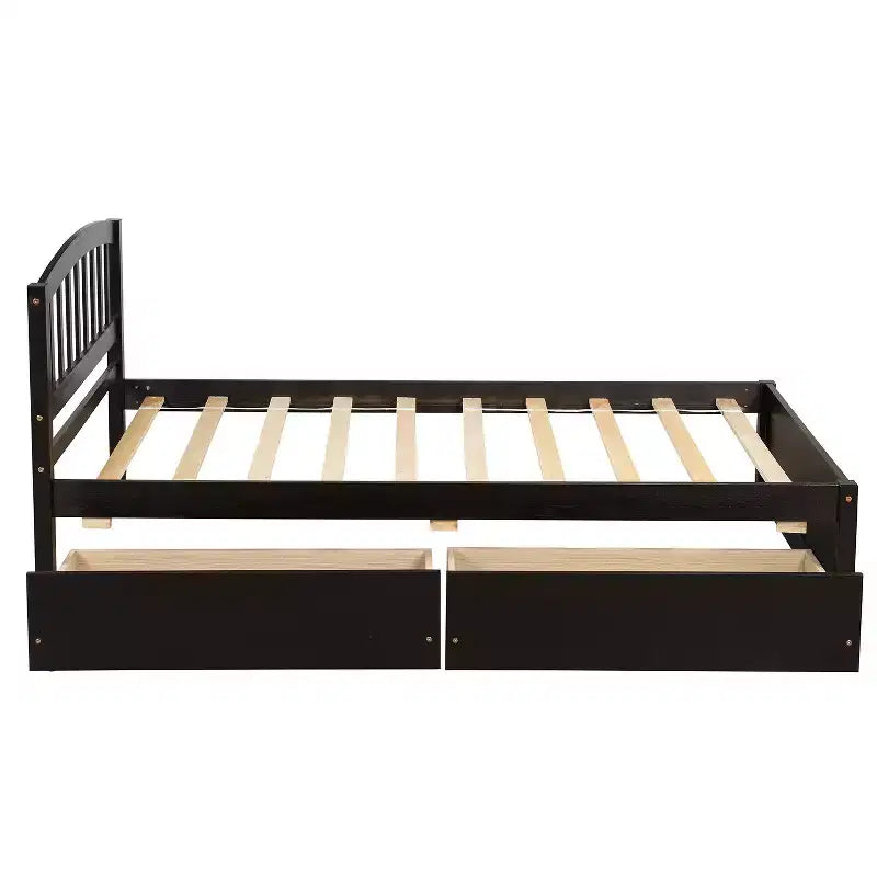 FAMYYT Letto a piattaforma in legno matrimoniale con 2 cassetti portaoggetti, facile da montare