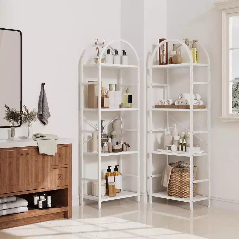 Libreria a 4 ripiani ad arco triplo, libreria a giorno grande con 11 ripiani, struttura in metallo e ripiani in legno, scaffale alto e ampio per camera da letto
