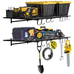 Mensola a parete resistente per garage, confezione da 2 mensole galleggianti in metallo da 60x120 cm con 8 ganci, organizer per montaggio a parete per garage, officina, lavanderia, ufficio