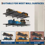 Mensola a parete resistente per garage, confezione da 2 mensole galleggianti in metallo da 60x120 cm con 8 ganci, organizer per montaggio a parete per garage, officina, lavanderia, ufficio