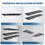 Mensola a parete resistente per garage, confezione da 2 mensole galleggianti in metallo da 60x120 cm con 8 ganci, organizer per montaggio a parete per garage, officina, lavanderia, ufficio