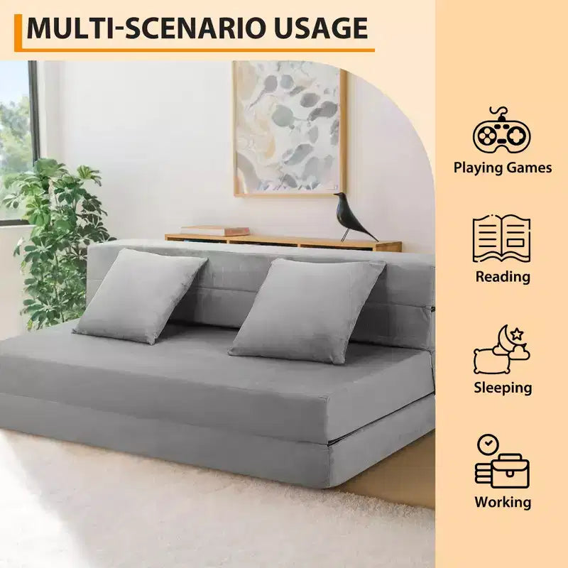 Divano Letto Pieghevole 80 con Cuscini, Poltrona Letto Convertibile per Adulti, Futon da Pavimento in Memory Foam per Soggiorno Compatto
