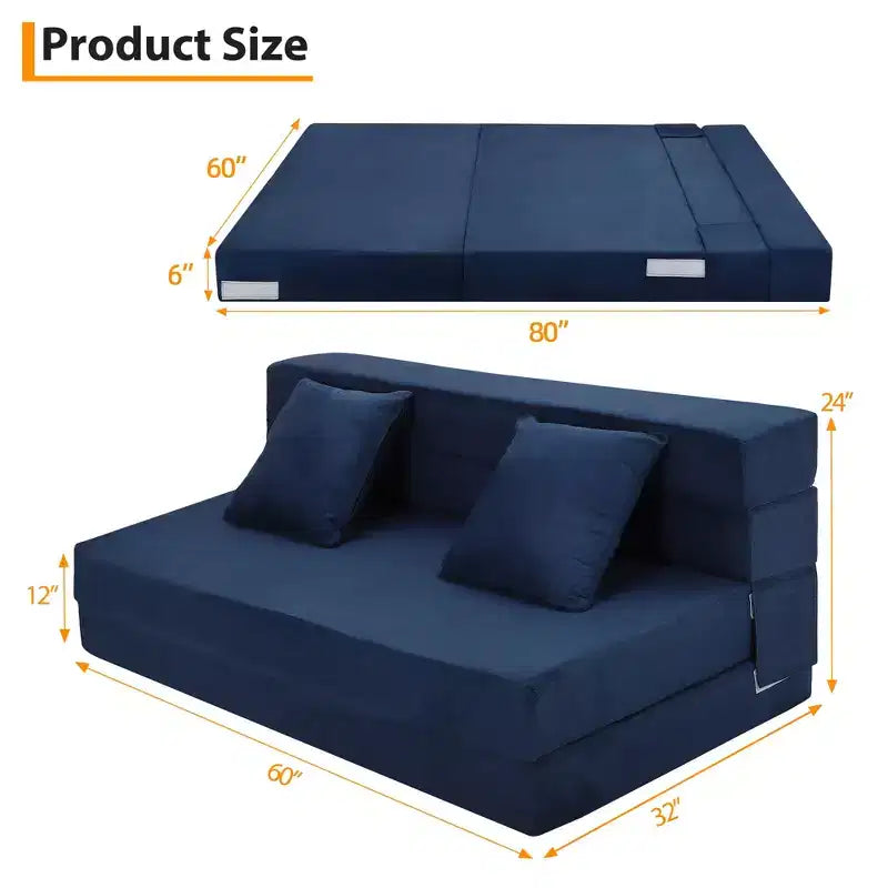Divano Letto Pieghevole 80 con Cuscini, Poltrona Letto Convertibile per Adulti, Futon da Pavimento in Memory Foam per Soggiorno Compatto
