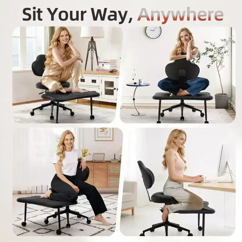 Sedia Ergonomica a Gambe Incrociate, Sedia da Meditazione Girevole a 360° con Ruote, Sedile Regolabile in Altezza per Meditazione, ADHD e Yoga per Ufficio Domestico