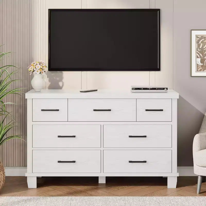 Cassettiera moderna a 7 cassetti in legno con maniglie in metallo, grande capacità di archiviazione, ideale per camera da letto, soggiorno, corridoio, cameretta dei bambini