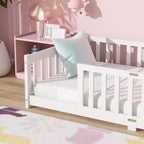 Letto a castello Sailvan con recinzione, struttura letto per bambini in legno massello di gomma