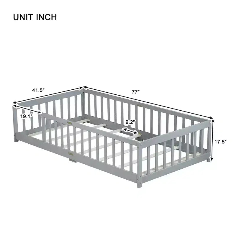 Letto a castello Sailvan con recinzione, struttura letto per bambini in legno massello di gomma