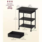 VASAGLE Supporto per Stampante, Carrello Porta Stampante, Mobile con Ruote Bloccabili, Struttura in Acciaio, 2 Ripiani di Stoccaggio, Cassetto Rimovibile, 3 Livelli, Nero Ebano