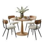 Set Tavolo da Pranzo Rotondo Moderno da 5 Pezzi, Set da Pranzo da Cucina con Base da 39,5 Pollici con 4 Sedie Imbottite in Bouclé per Cucina e Sala da Pranzo-Panipeachy