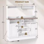 Credenza da caffè Farmhouse 47 con stazione di ricarica, grande credenza in legno con ripiano portaoggetti e portabottiglie per cucina e sala da pranzo